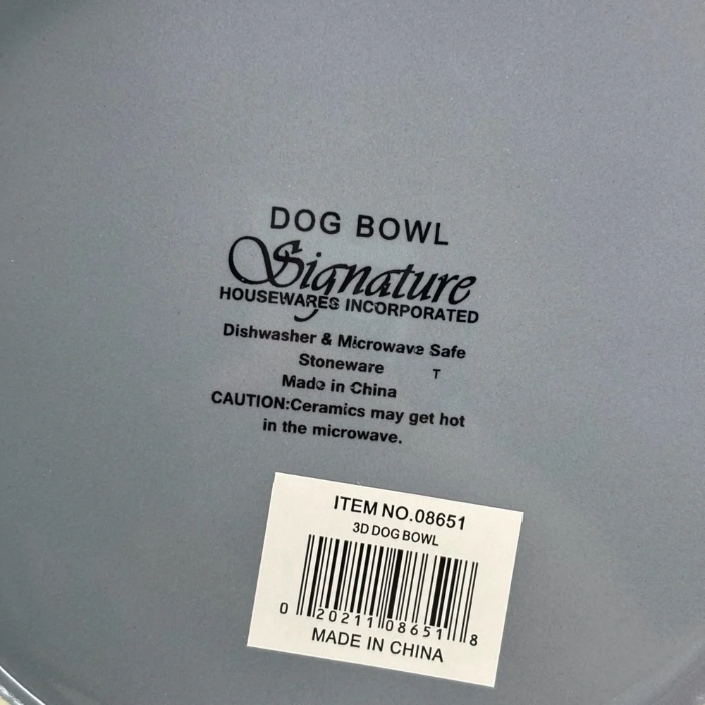 Dog Bowl Food Dish 3D Dog White & Tan Medium Ceramic 6” Diameter NEW